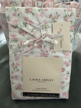 Laura Ashley Pink and Green Floral Cotton Pillowcase Pair ~ Ditsy Doodle